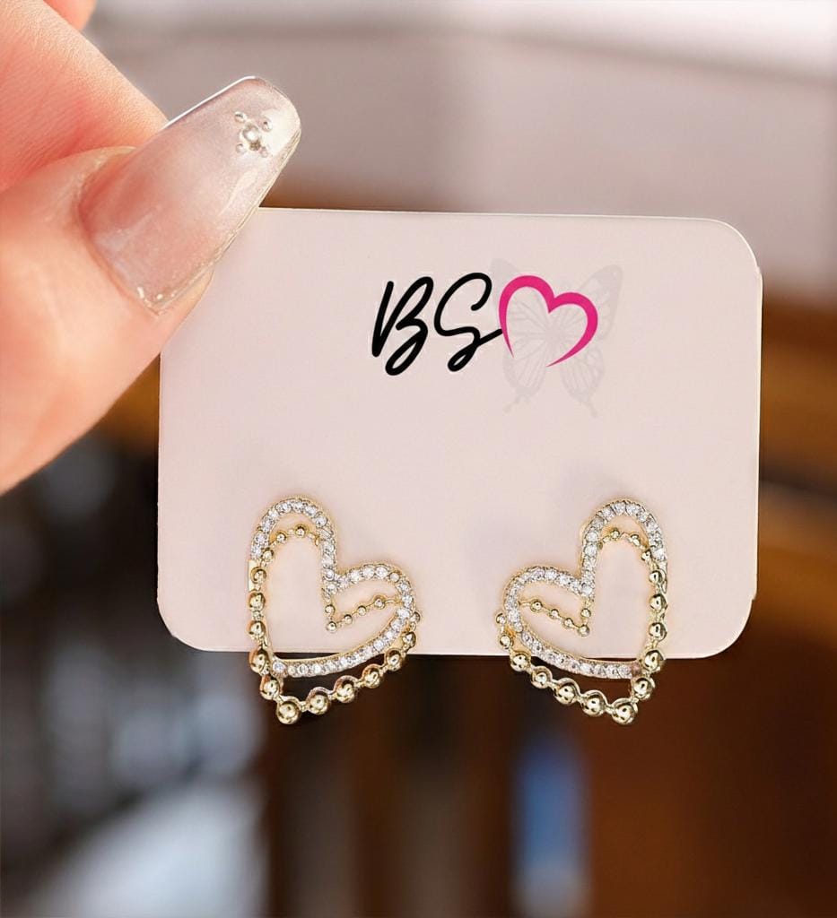 Elegant Double Heart Crystal Stud Earrings