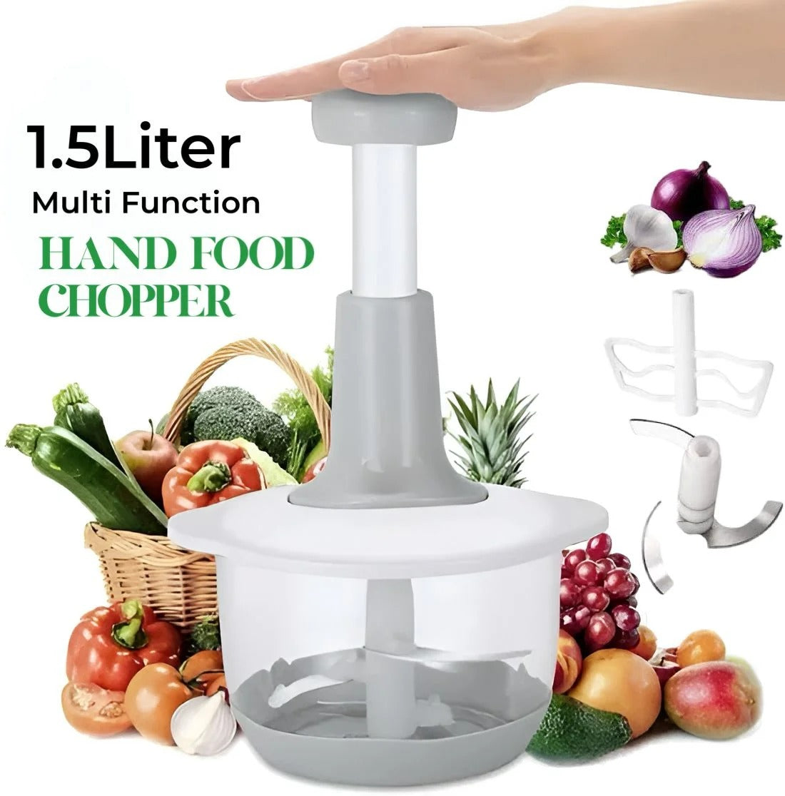 Manual Food Chopper – Hand Press Vegetable & Fruit Cutter