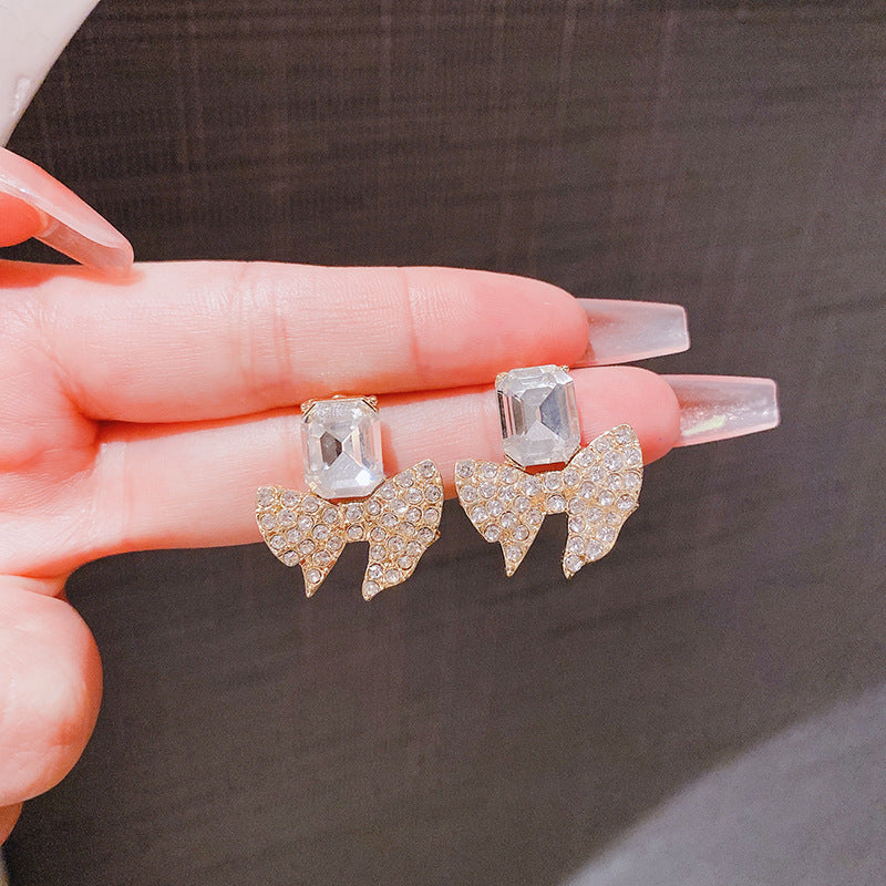 Bow Shape Zircon Earrings – Korean Style 🎀